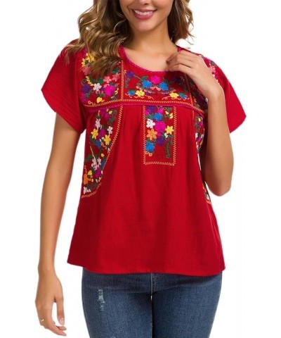 Women's Embroidered Mexican Peasant Blouse Mexico Summer Shirt Short Sleeve X290r $19.46 Blouses