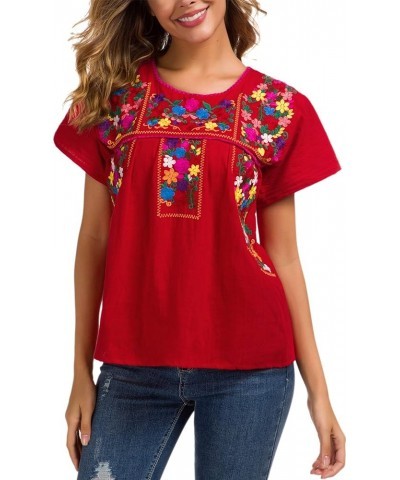 Women's Embroidered Mexican Peasant Blouse Mexico Summer Shirt Short Sleeve X290r $19.46 Blouses