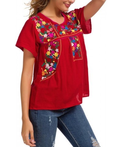 Women's Embroidered Mexican Peasant Blouse Mexico Summer Shirt Short Sleeve X290r $19.46 Blouses