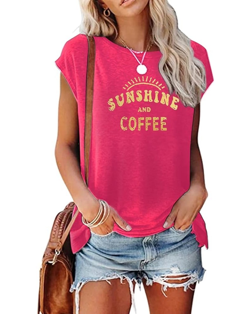 Women's Cap Sleeve Tank Tops V Neck Solid Print Casual Short Sleeve Loose Basic Shirt Rosered+suncoffee $11.07 Tops