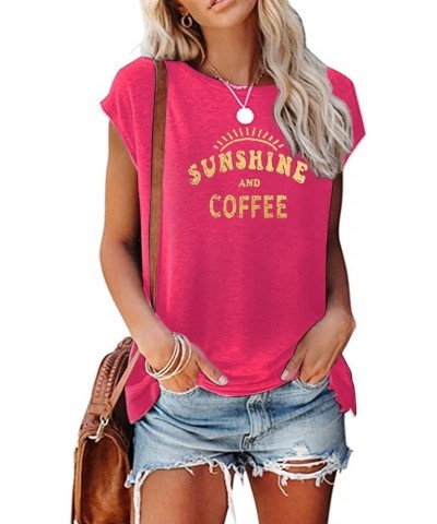 Women's Cap Sleeve Tank Tops V Neck Solid Print Casual Short Sleeve Loose Basic Shirt Rosered+suncoffee $11.07 Tops