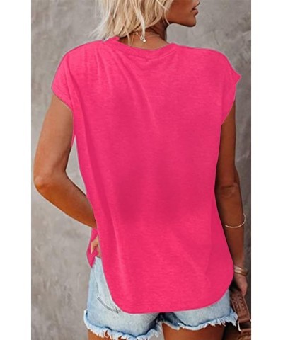 Women's Cap Sleeve Tank Tops V Neck Solid Print Casual Short Sleeve Loose Basic Shirt Rosered+suncoffee $11.07 Tops