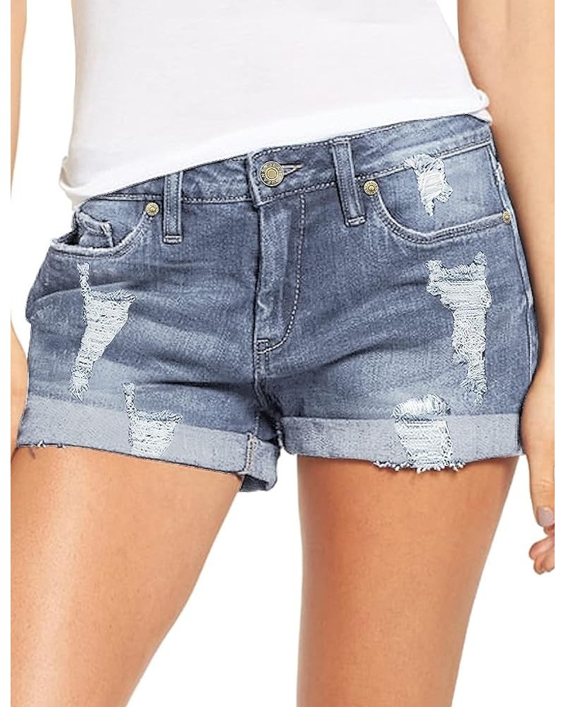 Women's Ripped Denim Jean Shorts High Waisted Stretchy Folded Hem Short Jeans A1 Mist Blue $16.45 Shorts