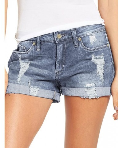 Women's Ripped Denim Jean Shorts High Waisted Stretchy Folded Hem Short Jeans A1 Mist Blue $16.45 Shorts