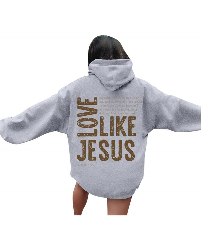 Jesus Loves You Hoodies For Women Oversized Letter Print Hooded Pullover Tops Casual Long Sleeve Sweatshirts Graphic Tunics A...