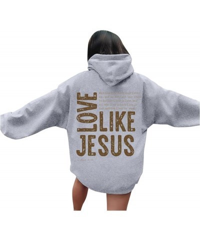 Jesus Loves You Hoodies For Women Oversized Letter Print Hooded Pullover Tops Casual Long Sleeve Sweatshirts Graphic Tunics A...