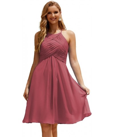 Halter Chiffon Bridesmaid Dress Short Cocktail Formal Homecoming Dresses for Juniors Begonia Red $43.70 Dresses