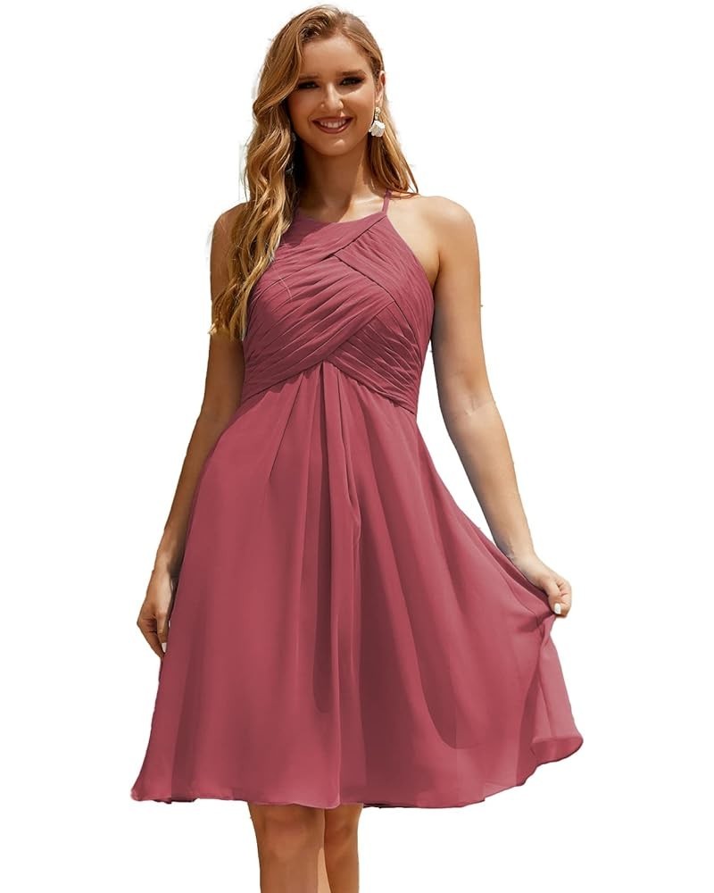 Halter Chiffon Bridesmaid Dress Short Cocktail Formal Homecoming Dresses for Juniors Begonia Red $43.70 Dresses