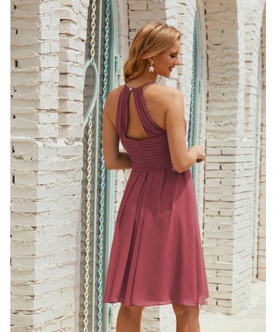 Halter Chiffon Bridesmaid Dress Short Cocktail Formal Homecoming Dresses for Juniors Begonia Red $43.70 Dresses