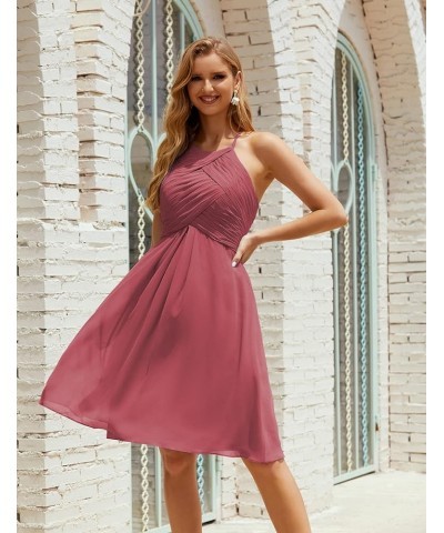 Halter Chiffon Bridesmaid Dress Short Cocktail Formal Homecoming Dresses for Juniors Begonia Red $43.70 Dresses