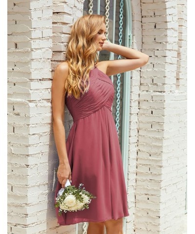 Halter Chiffon Bridesmaid Dress Short Cocktail Formal Homecoming Dresses for Juniors Begonia Red $43.70 Dresses