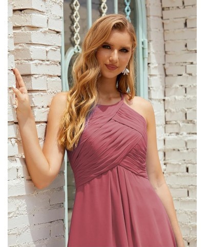 Halter Chiffon Bridesmaid Dress Short Cocktail Formal Homecoming Dresses for Juniors Begonia Red $43.70 Dresses