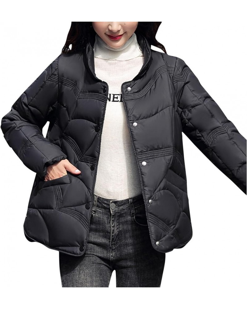 Puffer Jacket Womens Long Sleeve Padded Jacket With Down Padded Jacket Black $16.32 Jackets