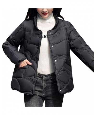 Puffer Jacket Womens Long Sleeve Padded Jacket With Down Padded Jacket Black $16.32 Jackets