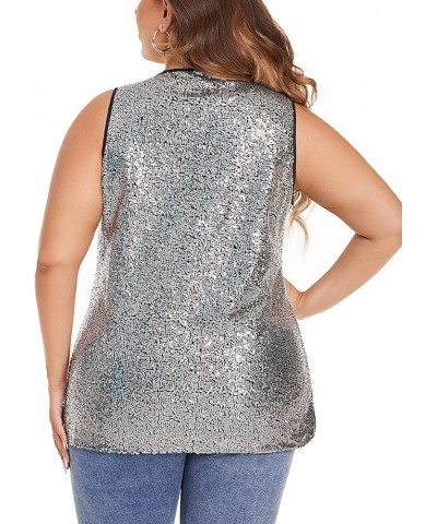 Women's Sequin Tops Plus Size Glitter Tank Top Sleeveless Sparkle Shimmer Shirt Tops Gun Silver $25.47 Tanks