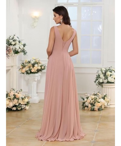 Women's V Neck Bridesmaid Dresses with Slit Ruched Waist Chiffon Pleated Formal Party Dress YMS340 Red $28.57 Dresses