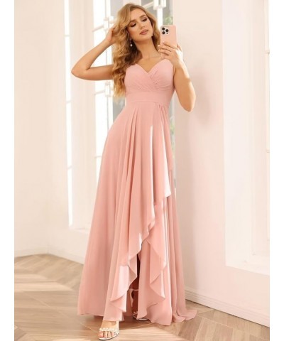 Women's V Neck Bridesmaid Dresses with Slit Ruched Waist Chiffon Pleated Formal Party Dress YMS340 Red $28.57 Dresses