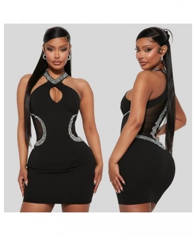 Summer Dress for Women Halter Neck Cutout Sleeveless Back Sheer Mesh Club Party Mini Dress 05black $21.50 Dresses