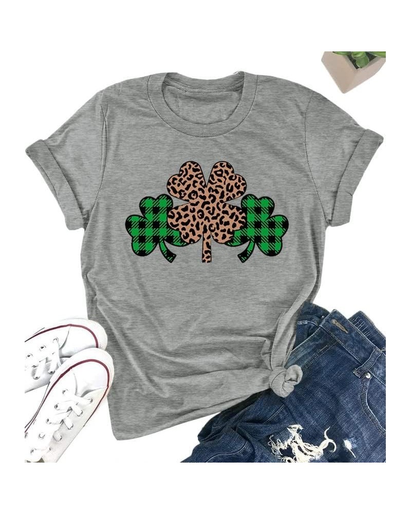 St Patrick's Day Womens Crew Neck Short Sleeve T-Shirt Shamrock Leopard $11.79 T-Shirts