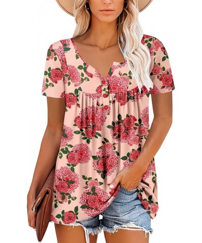 Womens Henley V Neck Casual Blouse Button Down T Shirts Flare and Flowy Tops 1-redd $12.74 Tops