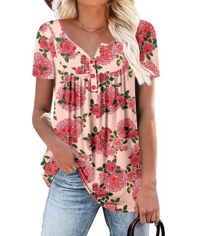 Womens Henley V Neck Casual Blouse Button Down T Shirts Flare and Flowy Tops 1-redd $12.74 Tops