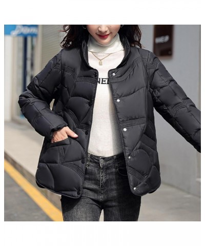 Puffer Jacket Womens Long Sleeve Padded Jacket With Down Padded Jacket Black $16.32 Jackets