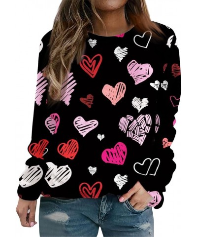 Valentine's Day Sweatshirts for Women O-Neck Blouses Love Heart Graphic Long Sleeve Shirts Casual Printed Pullover Tops 1-bla...