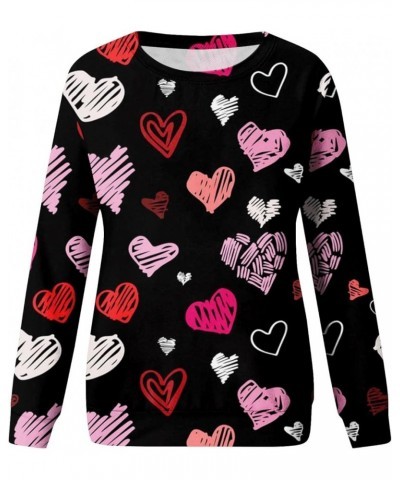 Valentine's Day Sweatshirts for Women O-Neck Blouses Love Heart Graphic Long Sleeve Shirts Casual Printed Pullover Tops 1-bla...