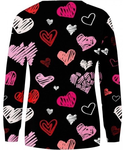 Valentine's Day Sweatshirts for Women O-Neck Blouses Love Heart Graphic Long Sleeve Shirts Casual Printed Pullover Tops 1-bla...