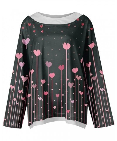 Valentine's Day Sweatshirts for Women O-Neck Blouses Love Heart Graphic Long Sleeve Shirts Casual Printed Pullover Tops 1-bla...