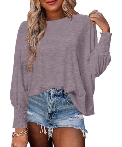 Casual Babydoll Tops Loose Fitted Scoop Neck Tops Blouses for Women Long Smocked Puff Sleeve Shirts Brown $18.54 T-Shirts