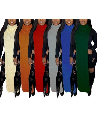 Women Sleeveless Turtleneck Dress Sexy High Split Knitted Sweater Dresses Green $17.50 Sweaters