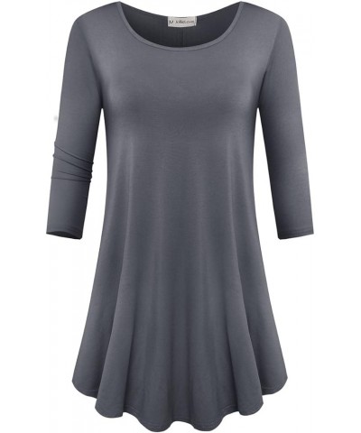 Womens 3/4 Sleeve Loose Fit Swing Tunic Tops Basic T Shirt Deep Gray $11.34 Tops