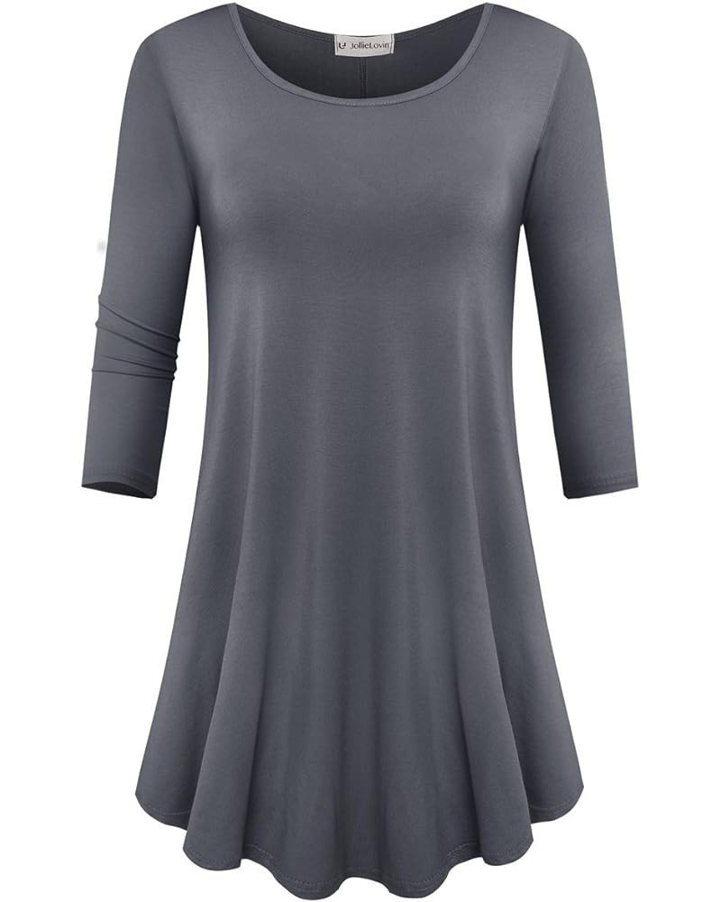 Womens 3/4 Sleeve Loose Fit Swing Tunic Tops Basic T Shirt Deep Gray $11.34 Tops