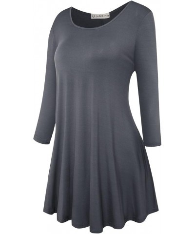 Womens 3/4 Sleeve Loose Fit Swing Tunic Tops Basic T Shirt Deep Gray $11.34 Tops