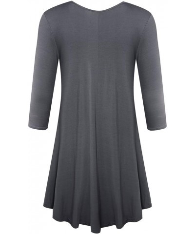 Womens 3/4 Sleeve Loose Fit Swing Tunic Tops Basic T Shirt Deep Gray $11.34 Tops