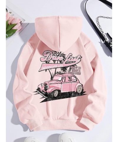 Sweatshirts for Women - Car & Letter Graphic Drawstring Thermal Lined Hoodie (Color : Baby Pink, Size : Large) X-Small Baby P...