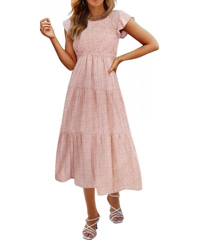 Women's Casual Midi Dress Fultter Short Sleeve Elastic Waist Summer Tiered Smocked Dress with Pockets Z-flower 2 $21.07 Dresses