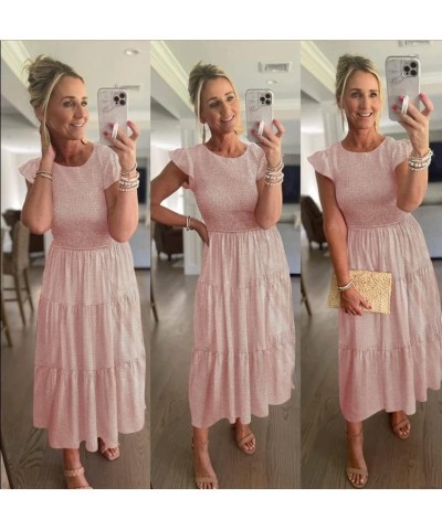 Women's Casual Midi Dress Fultter Short Sleeve Elastic Waist Summer Tiered Smocked Dress with Pockets Z-flower 2 $21.07 Dresses