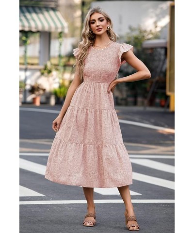 Women's Casual Midi Dress Fultter Short Sleeve Elastic Waist Summer Tiered Smocked Dress with Pockets Z-flower 2 $21.07 Dresses