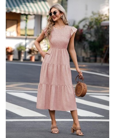 Women's Casual Midi Dress Fultter Short Sleeve Elastic Waist Summer Tiered Smocked Dress with Pockets Z-flower 2 $21.07 Dresses