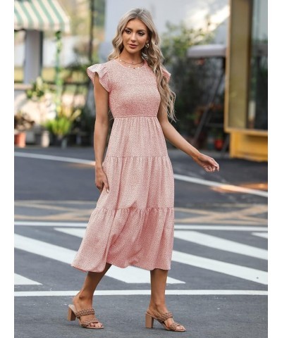 Women's Casual Midi Dress Fultter Short Sleeve Elastic Waist Summer Tiered Smocked Dress with Pockets Z-flower 2 $21.07 Dresses