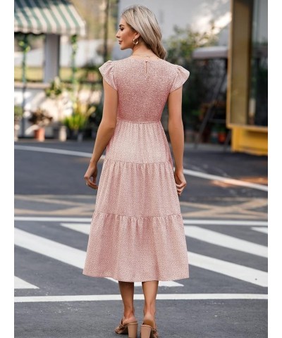 Women's Casual Midi Dress Fultter Short Sleeve Elastic Waist Summer Tiered Smocked Dress with Pockets Z-flower 2 $21.07 Dresses