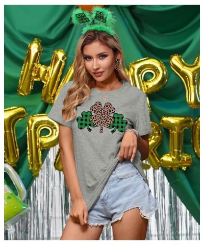 St Patrick's Day Womens Crew Neck Short Sleeve T-Shirt Shamrock Leopard $11.79 T-Shirts