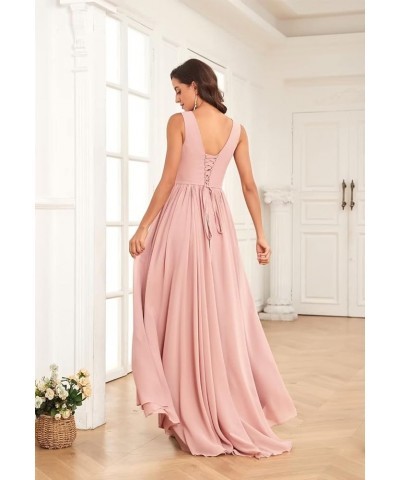 V Neck Chiffon Bridesmaid Dresses with Slit Ruffle Pleated Formal Prom Party Dress Mint Green $34.44 Dresses