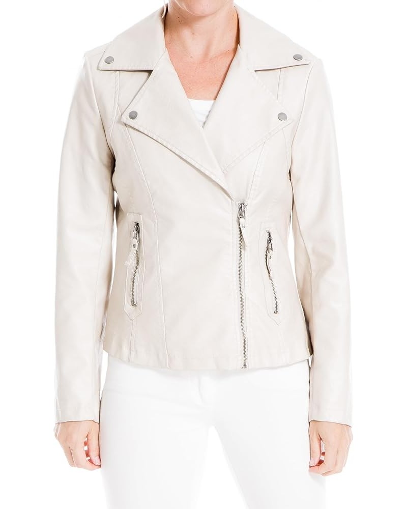 Women's Fall 2023 Trendy Fashion Everyday Casual Faux Leather Jacket Parchment $26.37 Coats