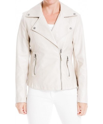 Women's Fall 2023 Trendy Fashion Everyday Casual Faux Leather Jacket Parchment $26.37 Coats