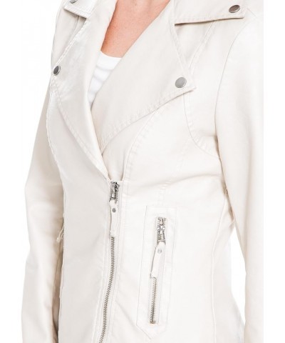 Women's Fall 2023 Trendy Fashion Everyday Casual Faux Leather Jacket Parchment $26.37 Coats