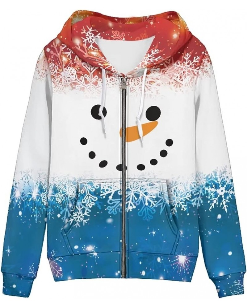 Zip Up Hoodie Women Long Sleeve Drawstring Sweatshirt Jackets Streetwear Snowman $16.27 Hoodies & Sweatshirts