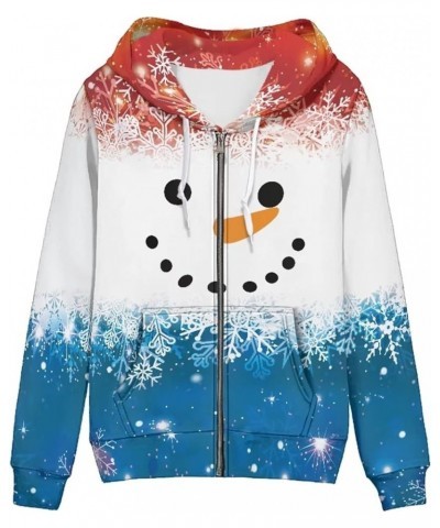 Zip Up Hoodie Women Long Sleeve Drawstring Sweatshirt Jackets Streetwear Snowman $16.27 Hoodies & Sweatshirts